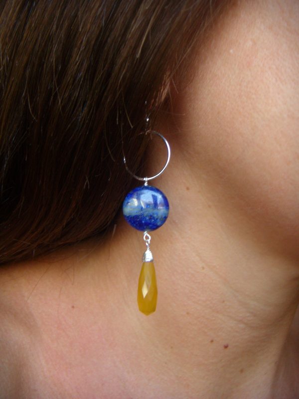 Blue & Yellow Earrings - Chalcedony & Lapis Earrings - Image 2