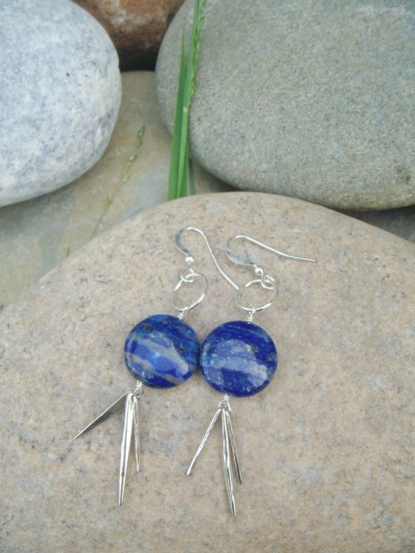 Lapis Spike Medium Hoop Dangle Earrings