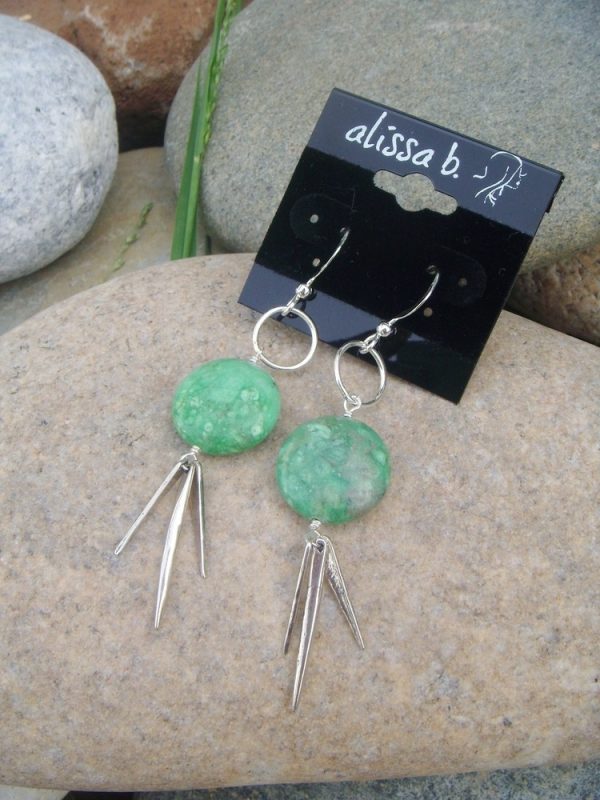 Green Turquoise Spike Medium Hoop Dangle Earrings