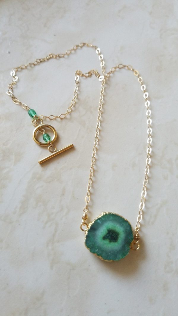 Green Agate Druzy Gold Filled Necklace