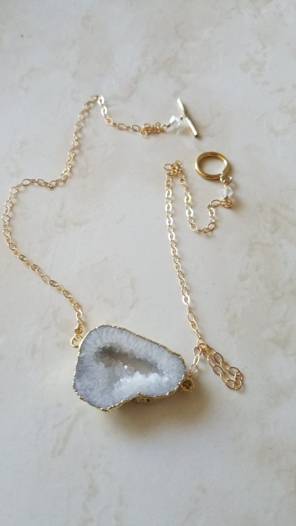 White Agate Druzy Gold Filled Chain Necklace