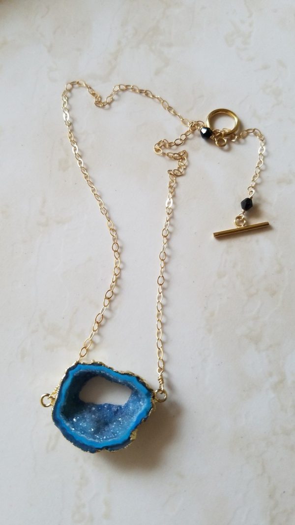 Blue Agate Druzy Gold Filled- Gold Chain Necklace