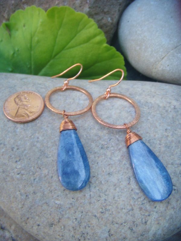 Baby Blue Kyanite Copper Teardrop Earrings - 2 sizes - Image 3