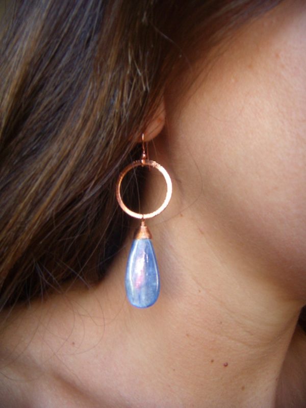 Baby Blue Kyanite Copper Teardrop Earrings - 2 sizes - Image 6