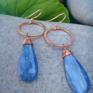 kyanite earrings copper hoops
