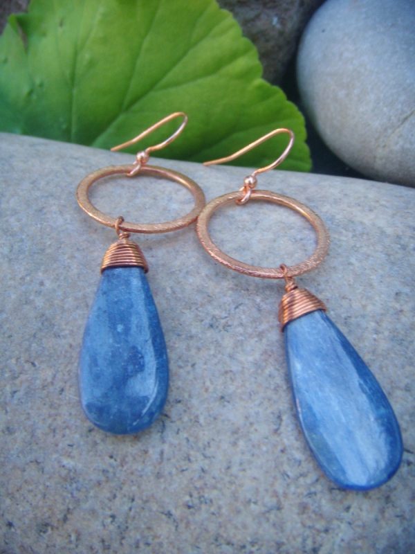 kyanite earrings copper hoops