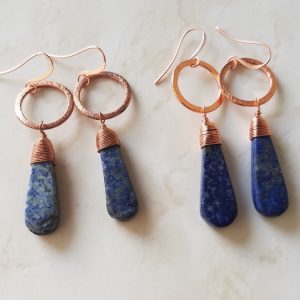 lapis copper hoop earrings