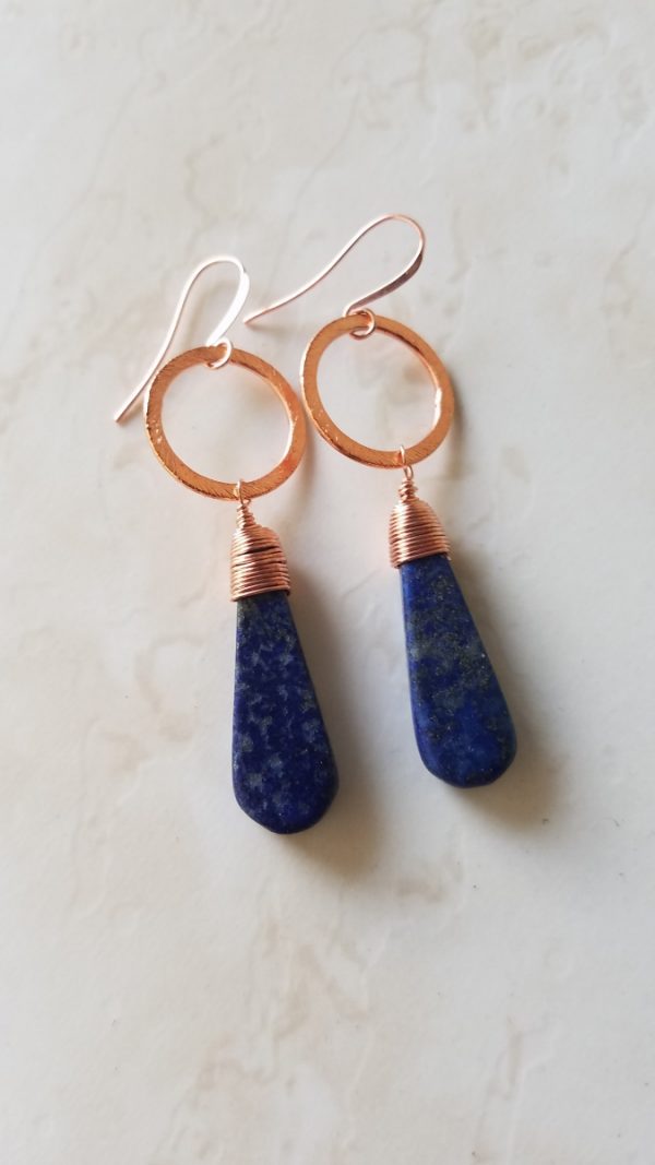 Lapis Lazuli Copper Earrings - Two Shapes - Image 4