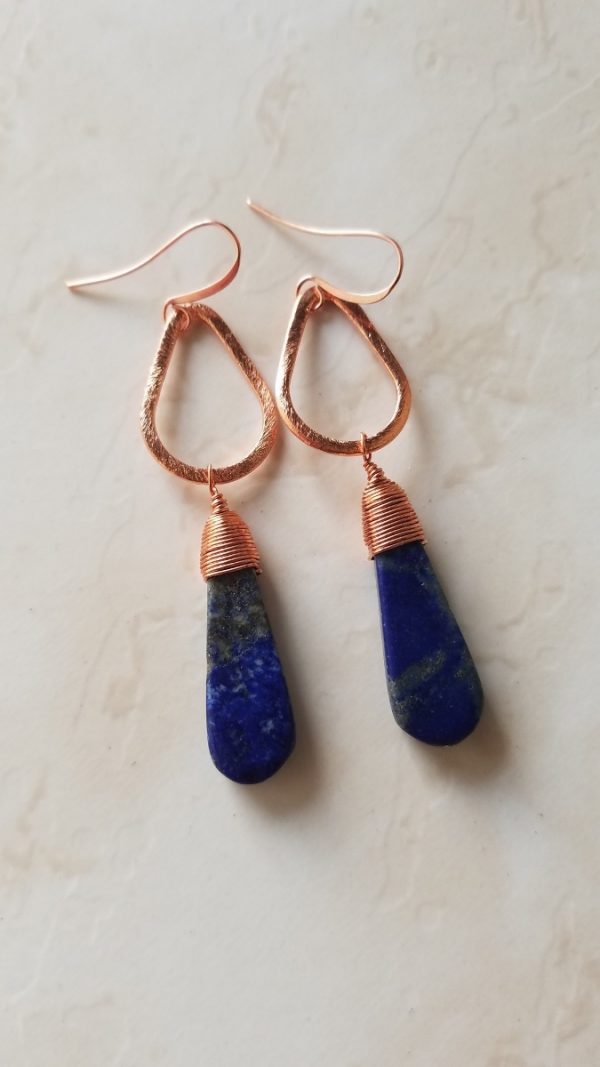 lapis copper teardrop earrings