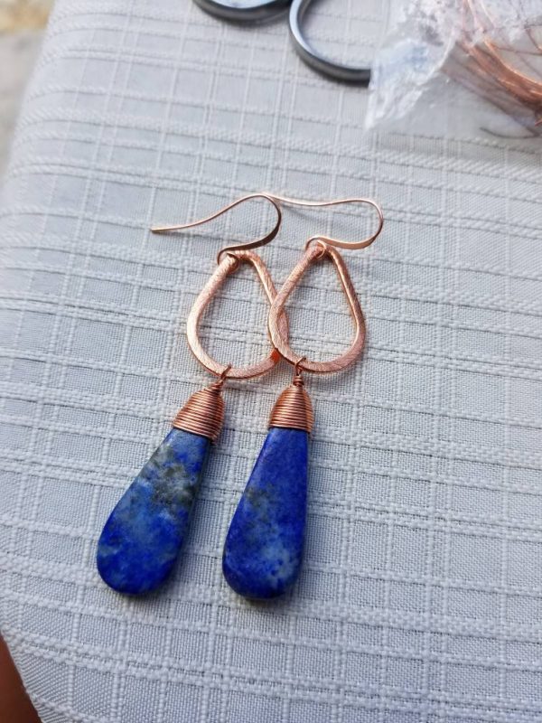 Lapis Lazuli Copper Earrings - Two Shapes - Image 2