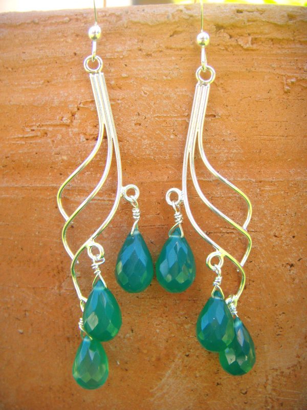 Green Onyx wave earrings