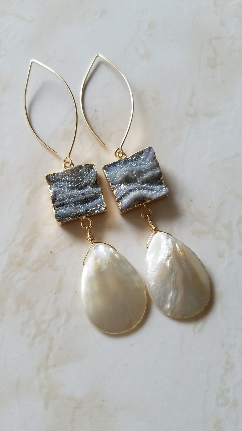 Petal Earrings with Mother Of Pearl Drop – Kate and Mari Jewelry