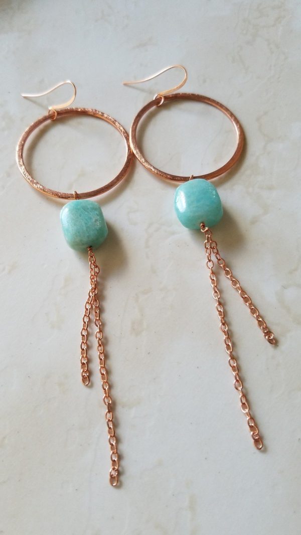 Hoop Chain Earrings - Boho Chic - Healing Gemstone - Amazonite