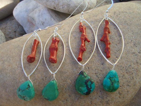 Sponge Coral & Turquoise - Drop Earrings - Four Sizes - Image 3