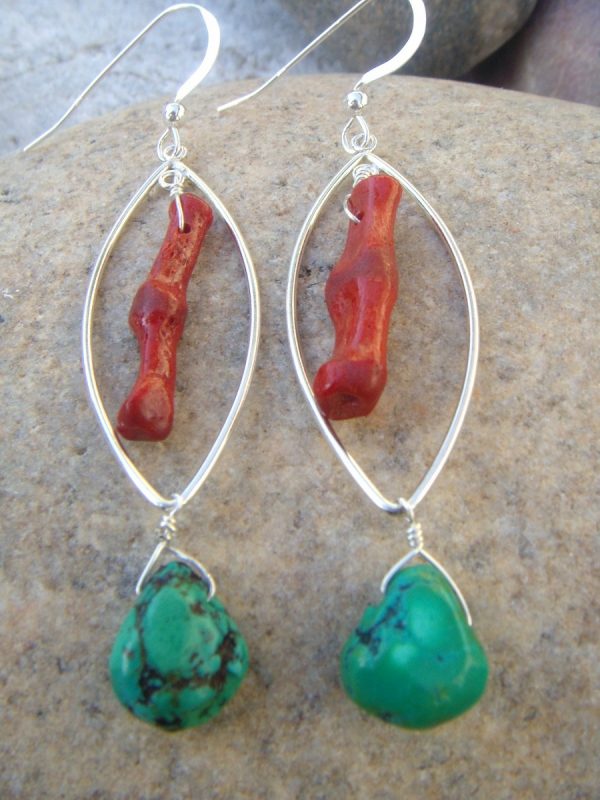 Sponge Coral & Turquoise - Drop Earrings - Four Sizes - Image 2