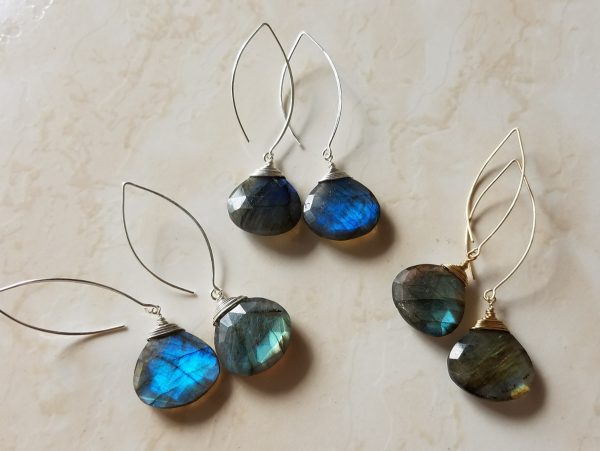 Labradorite Earrings - Sterling Silver  - Long Hooks - Healing Stones - Image 2