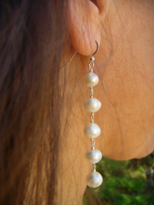 Pearl Drop Earrings - Long Dangle Earrings - Image 3