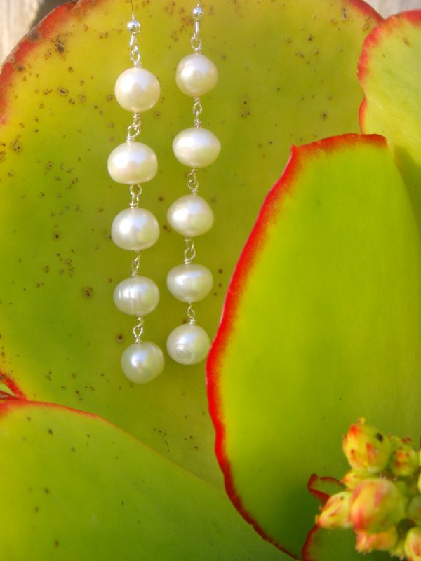 Pearl Drop Earrings - Long Dangle Earrings - Image 4