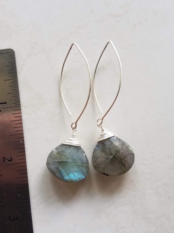 Labradorite Earrings - Sterling Silver  - Long Hooks - Healing Stones - Image 5