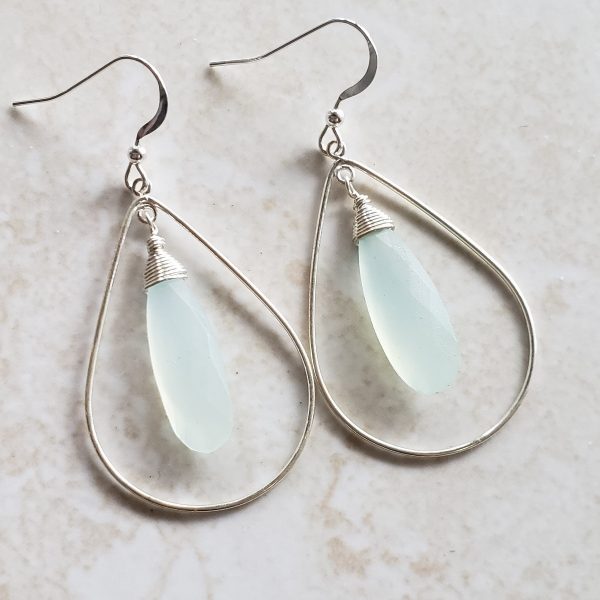 Teardrop Earrings - Sterling Silver-  Aqua Chalcedony- 3 sizes - Image 4