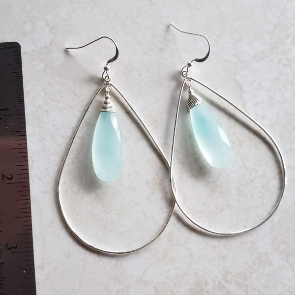 Teardrop Earrings - Sterling Silver-  Aqua Chalcedony- 3 sizes - Image 5