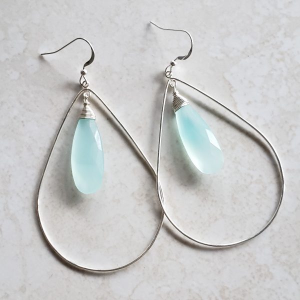 Teardrop Earrings - Sterling Silver-  Aqua Chalcedony- 3 sizes - Image 3