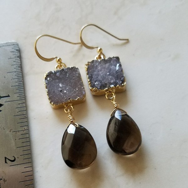 Smoky Quartz Druzy Agate Earrings - Image 3