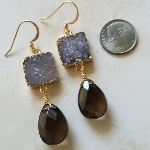 Smoky Quartz Druzy Agate Earrings - Image 4