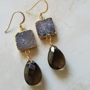 smoky quartz druzy earrings