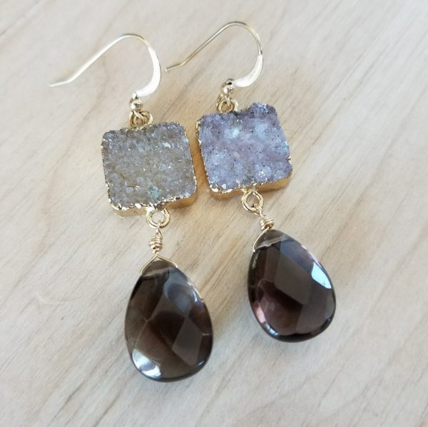 Smoky Quartz Druzy Agate Earrings - Image 2