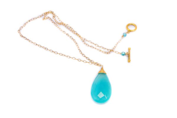 Blue Chalcedony Necklace - Chalcedony Pendant - Gold Chain - Image 4