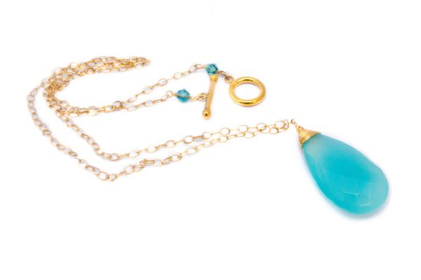 Blue Chalcedony Necklace - Chalcedony Pendant - Gold Chain - Image 3