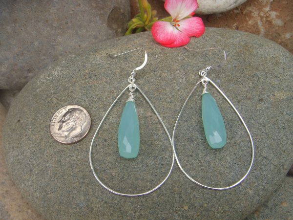 Teardrop Earrings - Sterling Silver-  Aqua Chalcedony- 3 sizes - Image 2