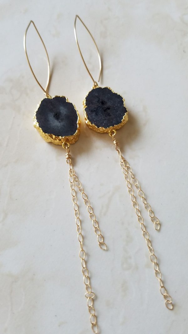 Black Agate Druzy Gold Vermeil Earrings