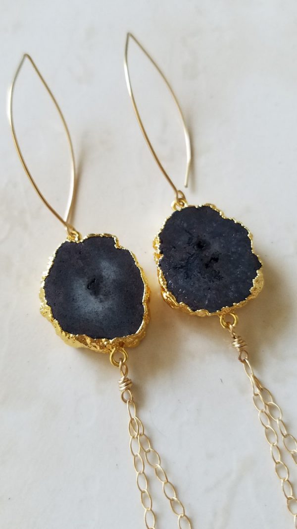 Black Agate Druzy Gold Vermeil Earrings - Image 3