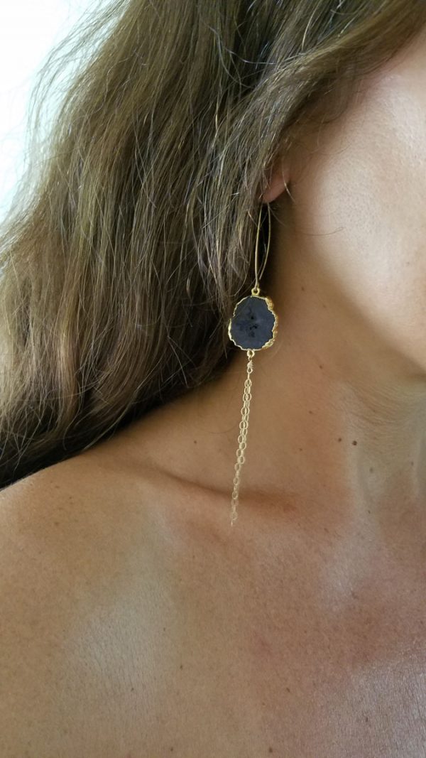 Black Agate Druzy Gold Vermeil Earrings - Image 2