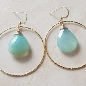 blue chalcedony gold hoop earrings