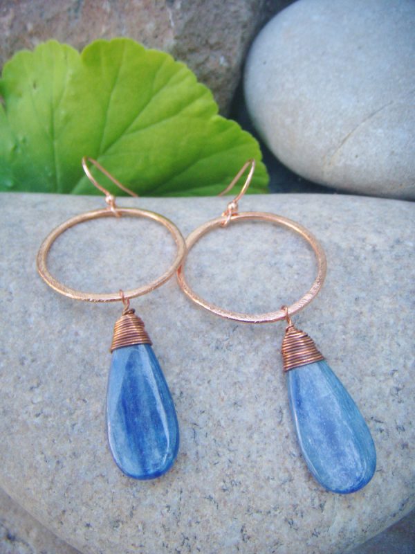 Baby Blue Kyanite Copper Teardrop Earrings - 2 sizes - Image 4