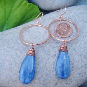 copper hoop kyanite earrings