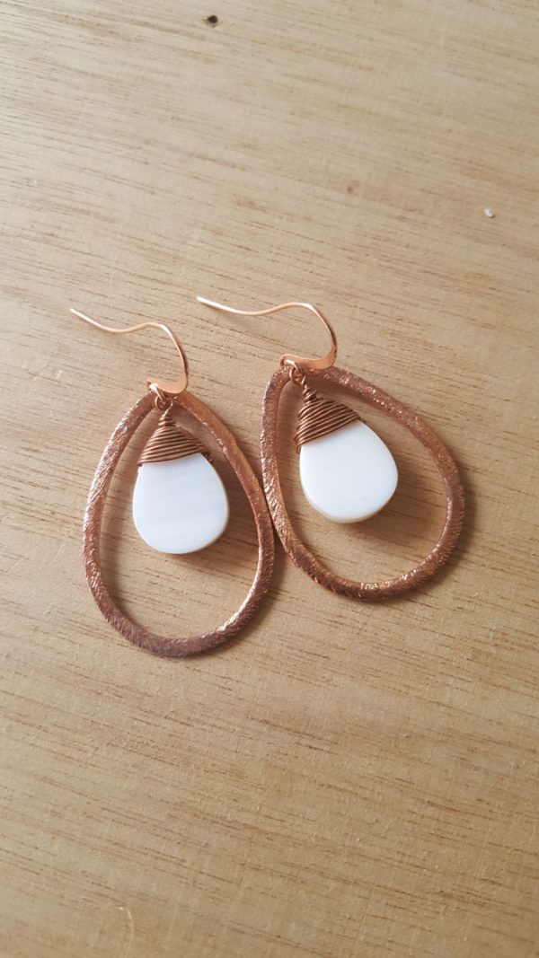 Mother of Pearl Shell Small Dangle Copper Teardrop Earrings - Image 3