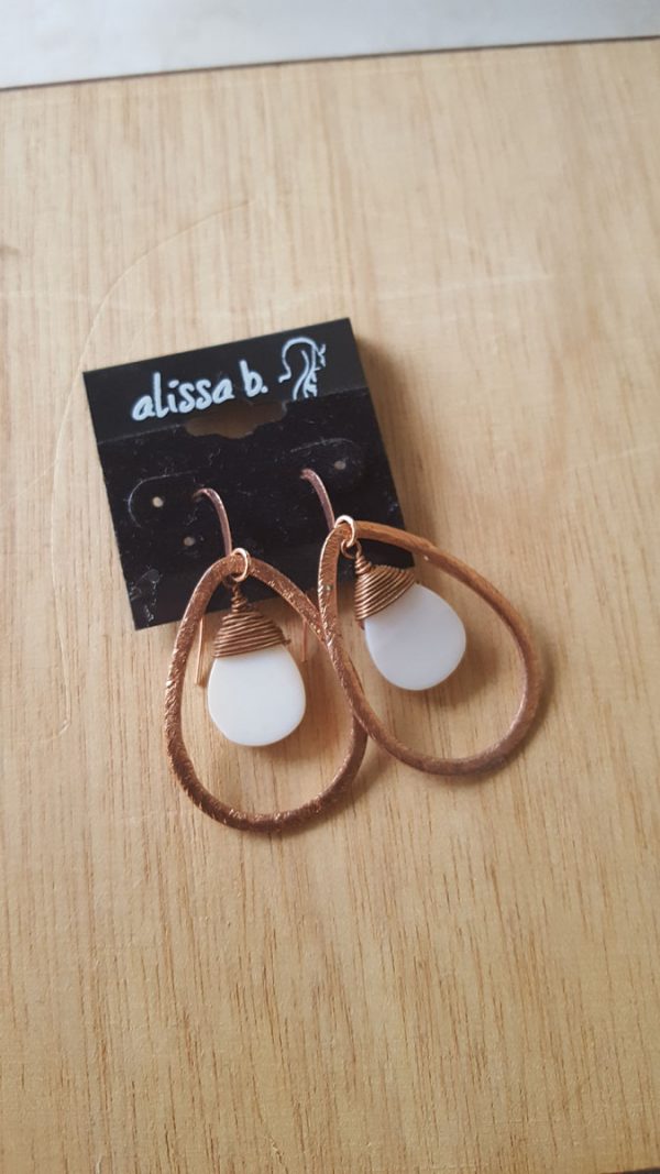 Mother of Pearl Shell Small Dangle Copper Teardrop Earrings - Image 2