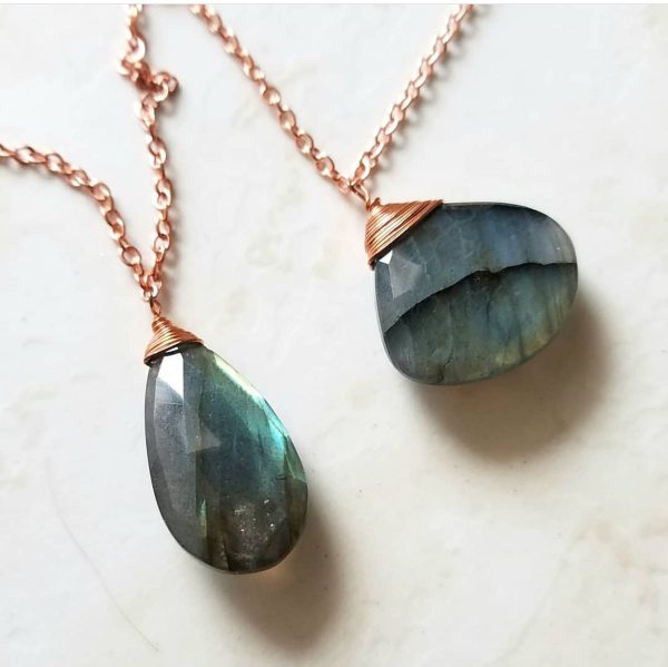 Labradorite Necklace - Copper Chain - Wrap Necklace Layered - Iridescent - Image 4