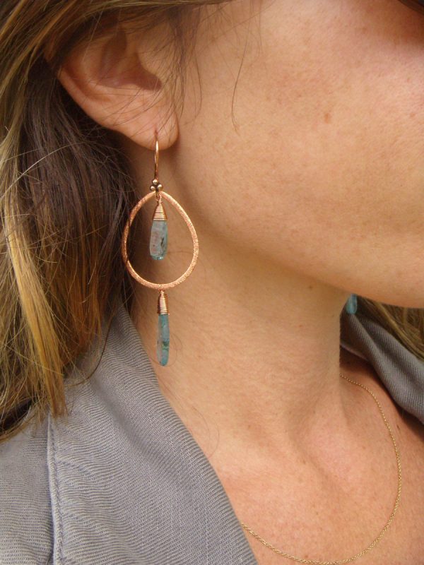 Kyanite Earrings - Tear Drop Earrings - Copper Earrings - Image 2