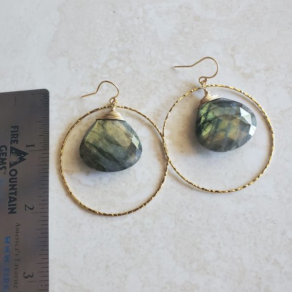 Labradorite Earrings - Gold Hoops-  Healing Gemstones - 3 sizes - Image 3