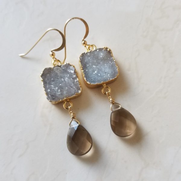 Smoky Quartz Druzy Agate Earrings - Image 5