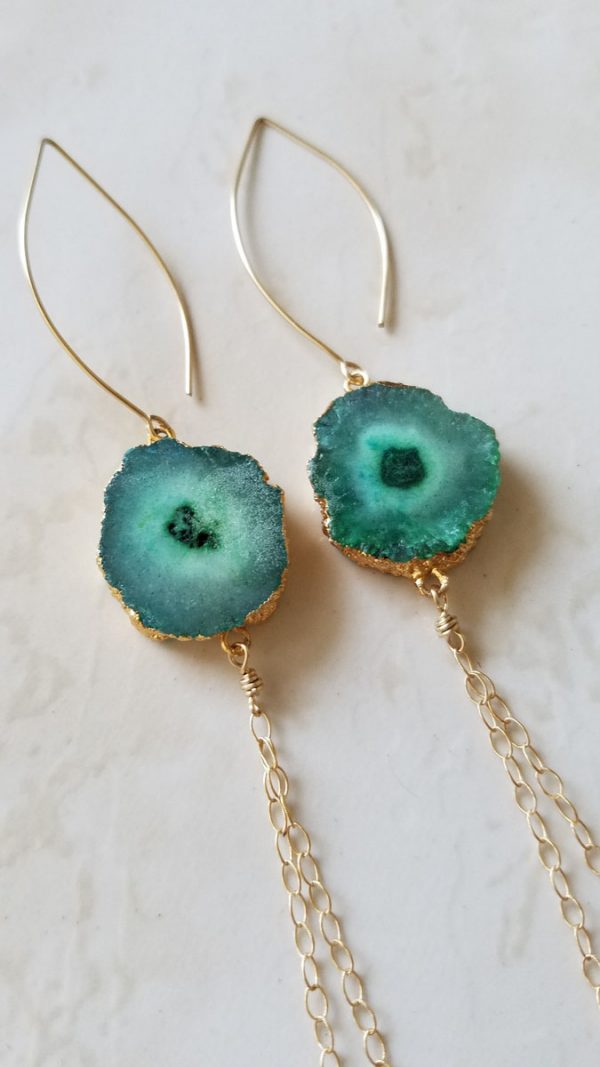 Green Agate Druzy Long Earrings - Image 4