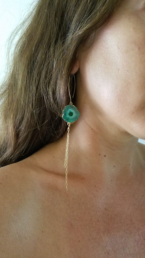 Green Agate Druzy Long Earrings - Image 3