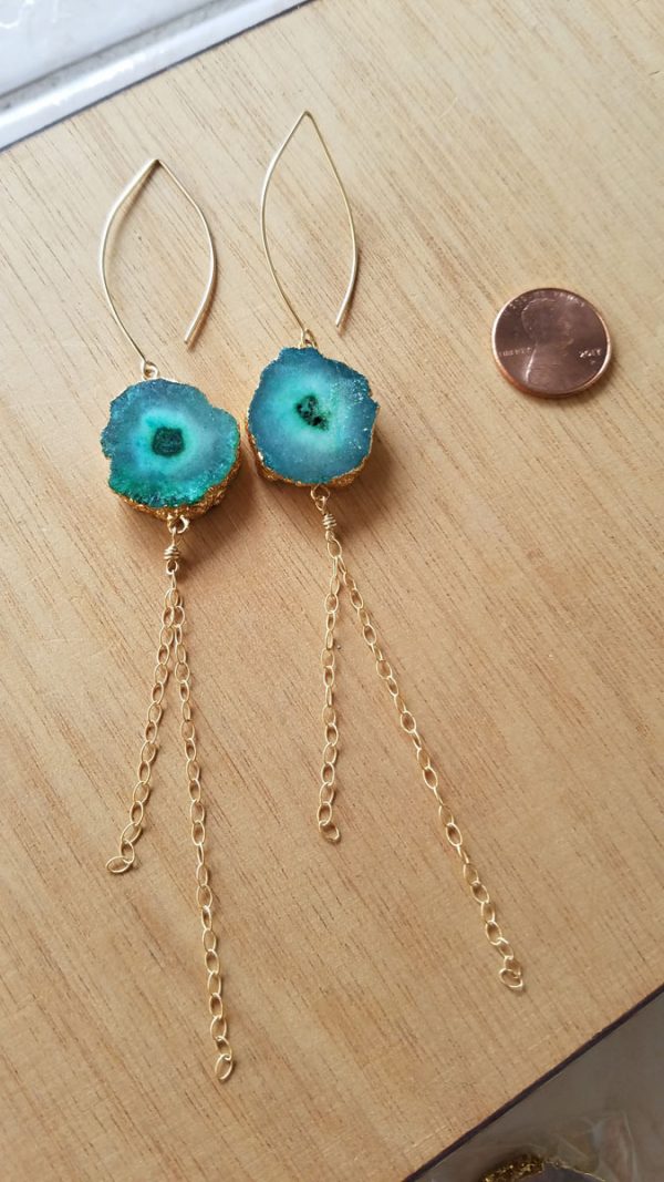 Green Agate Druzy Long Earrings - Image 2