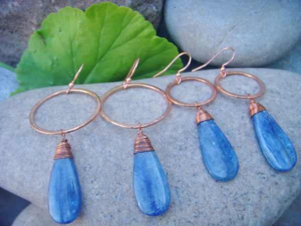 Baby Blue Kyanite Copper Teardrop Earrings - 2 sizes - Image 5