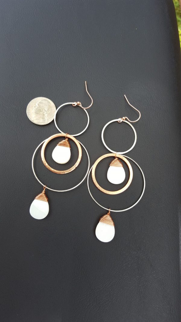 Mixed Metal Mother of Pearl Long Dangle Earrings - Image 2